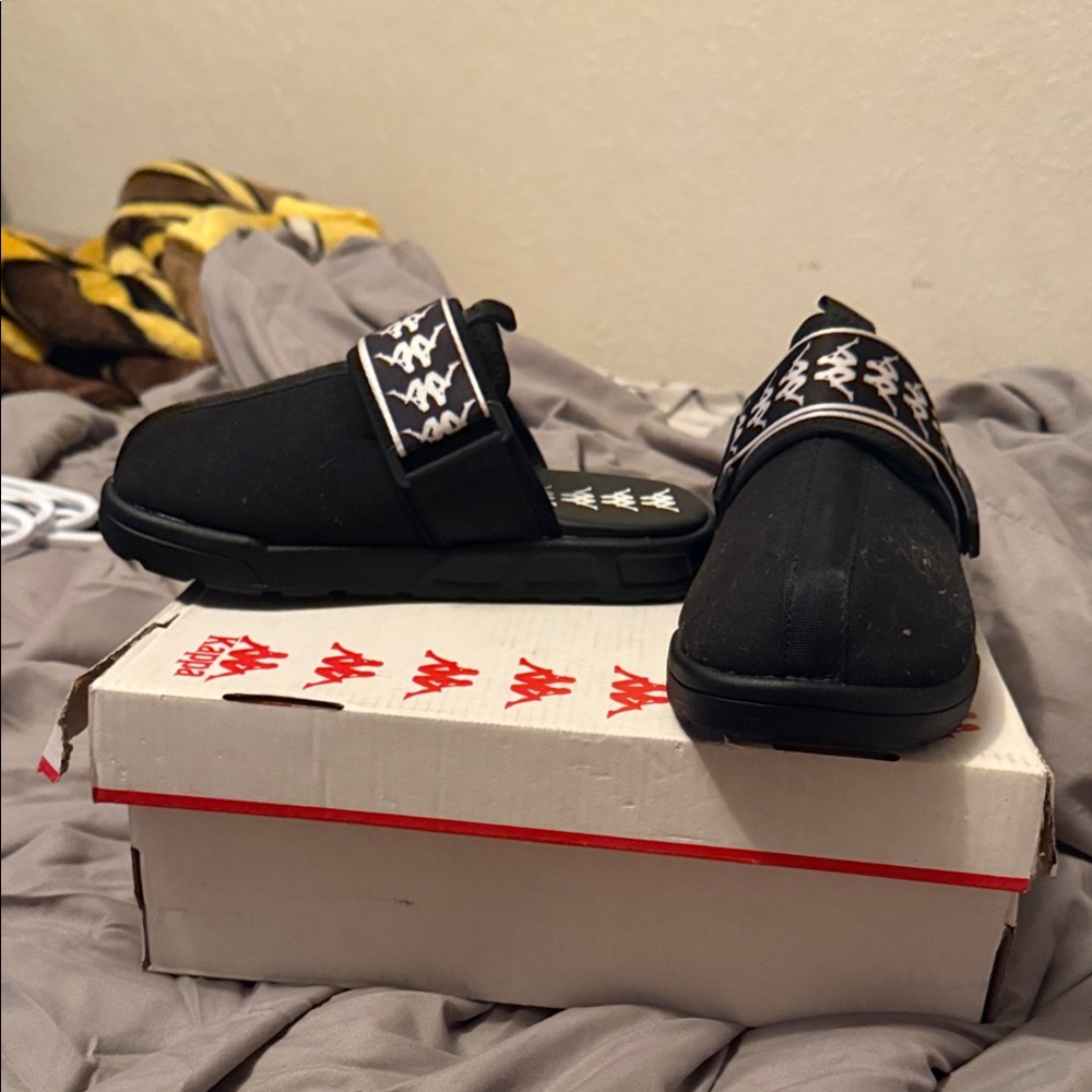 Kappa Black Slippers with White Accents